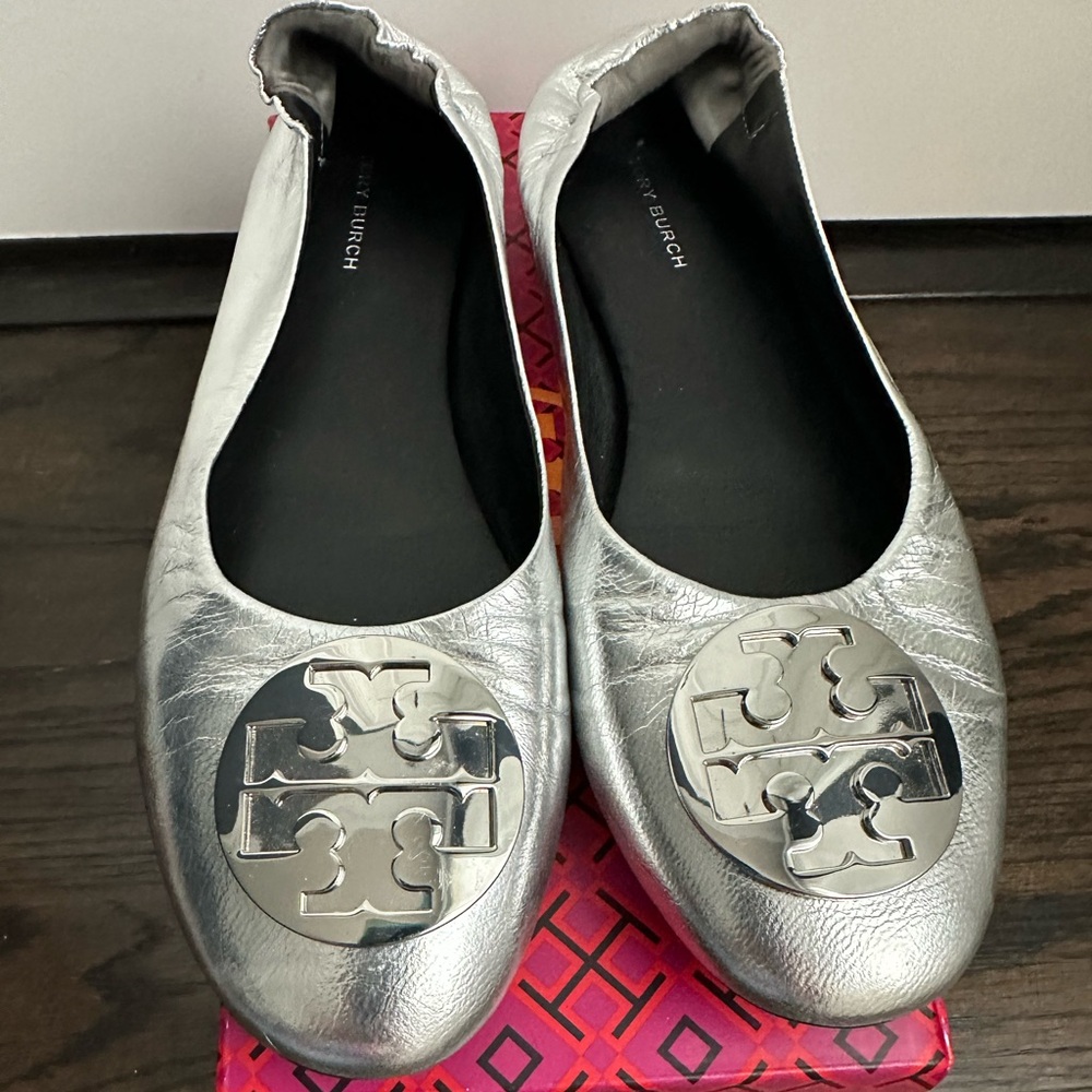 Tory Burch Claire Ballet Metallic Leather Flats